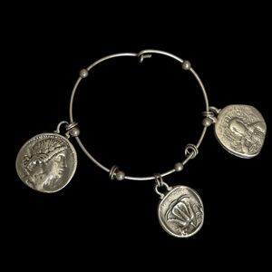 Sterling Silver Tone Coin Charm Bangle Bracelet - Women Jewelry